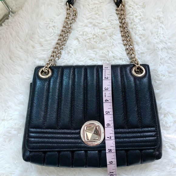 Kate Spade Evangeline Black Quilted Leather Bag Gold Chain - Picture 15 of 16